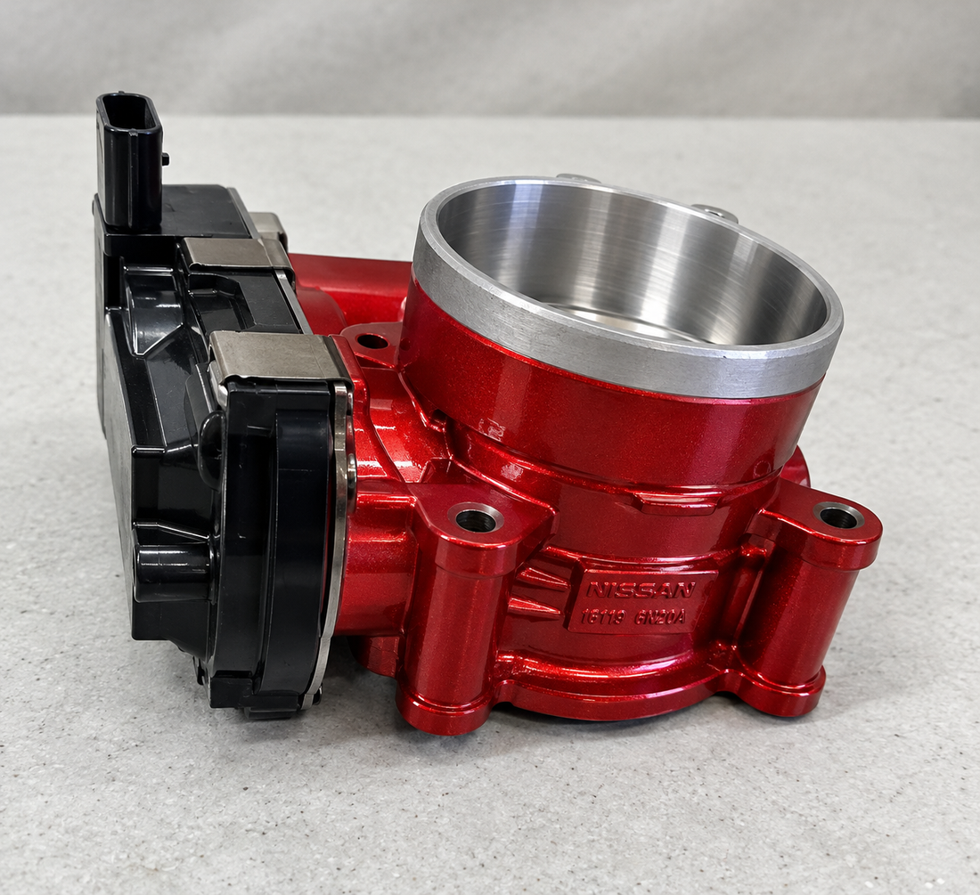 Pair of ported and ceramic painted VR30DDTT throttle bodies for the Infiniti Q50 and Q60 3.0T